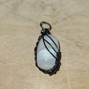 Elegant Black and White Wire-Wrapped Pendant-Mangano Calcite